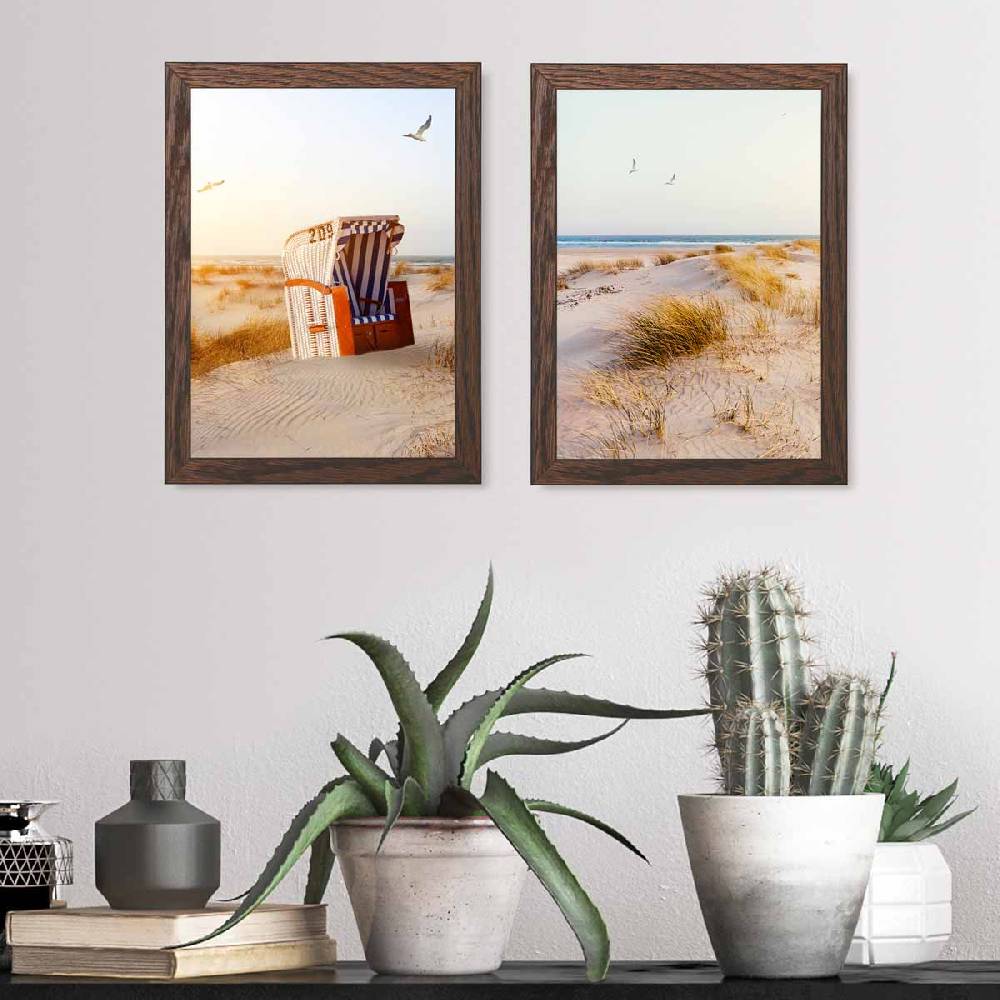 Photolini Holzrahmen Eiche Dunkel 2er Set 15x20 cm mit Acrylglas