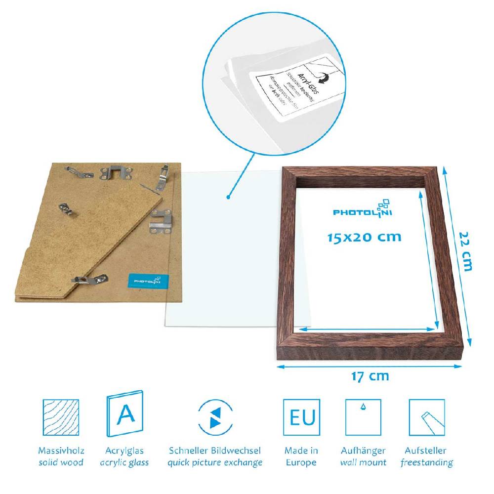 Photolini Holzrahmen Eiche Dunkel 2er Set 15x20 cm mit Acrylglas im Angebot