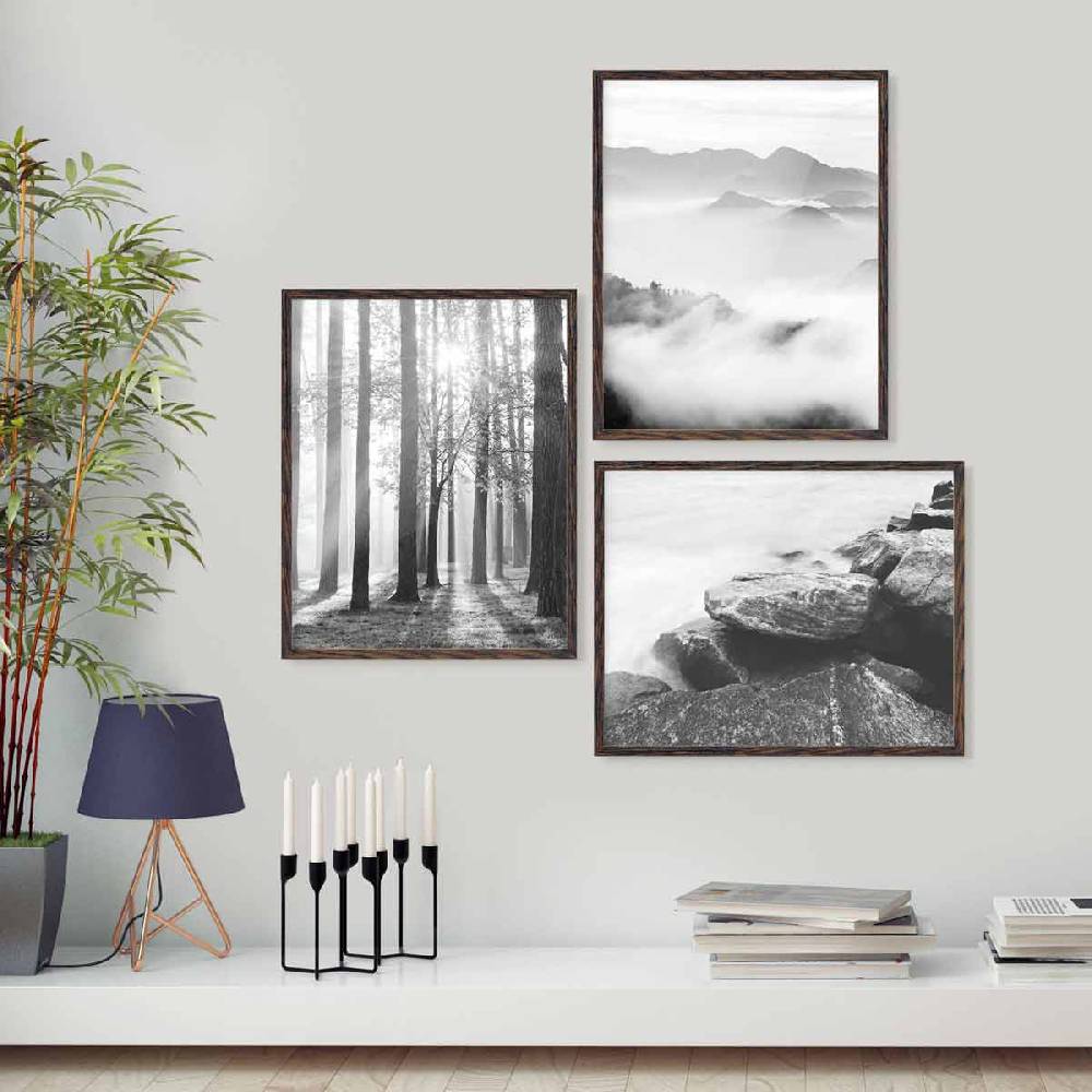 Photolini 3er Set Poster-Bilderrahmen 40x50 cm Eiche Dunkel aus MDF mit Acrylglas