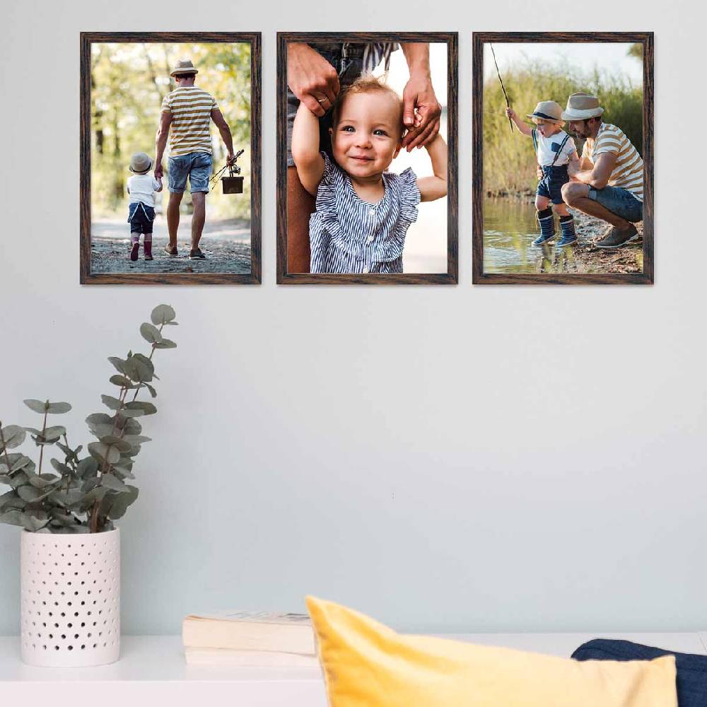 Photolini 3er Bilderrahmen-Set 18x24 cm Eiche Dunkel aus MDF mit Acrylglas