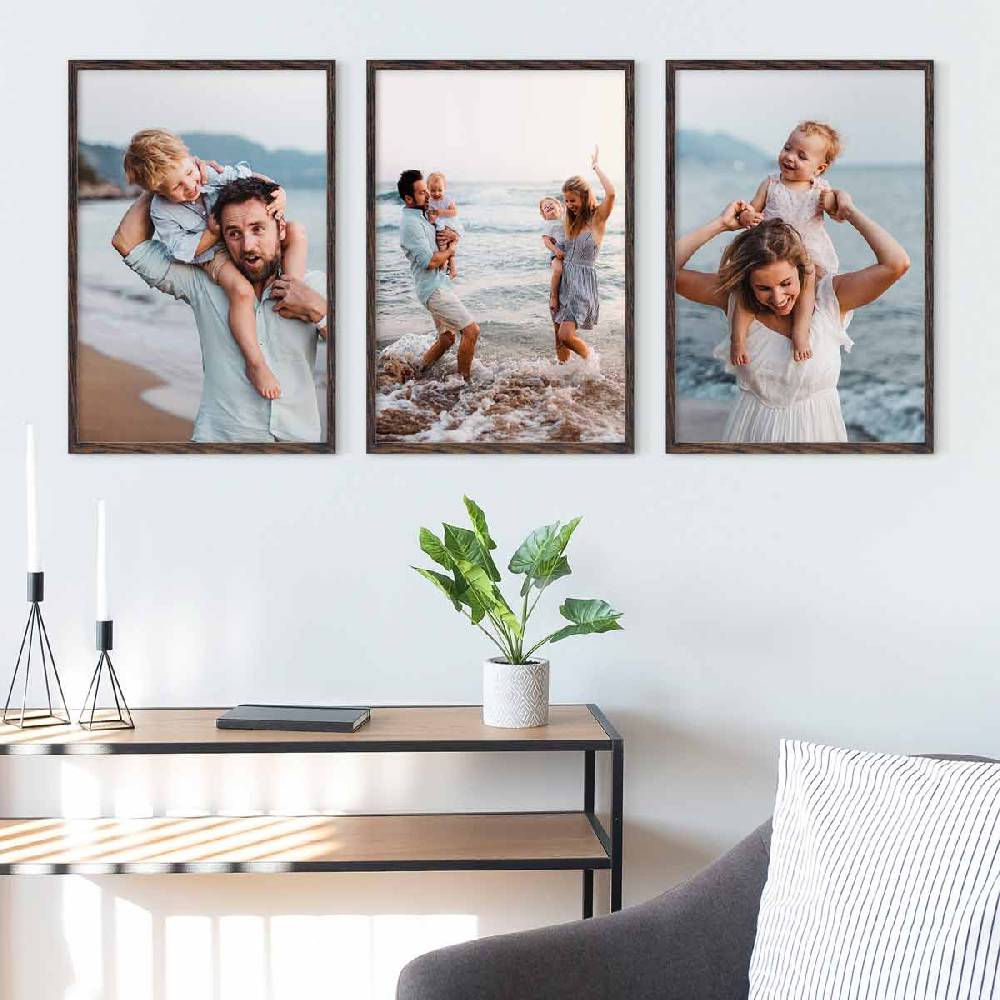 Photolini 3er Set Poster-Bilderrahmen 42x59,4 cm / DIN A2 Eiche Dunkel aus MDF mit Acrylglas