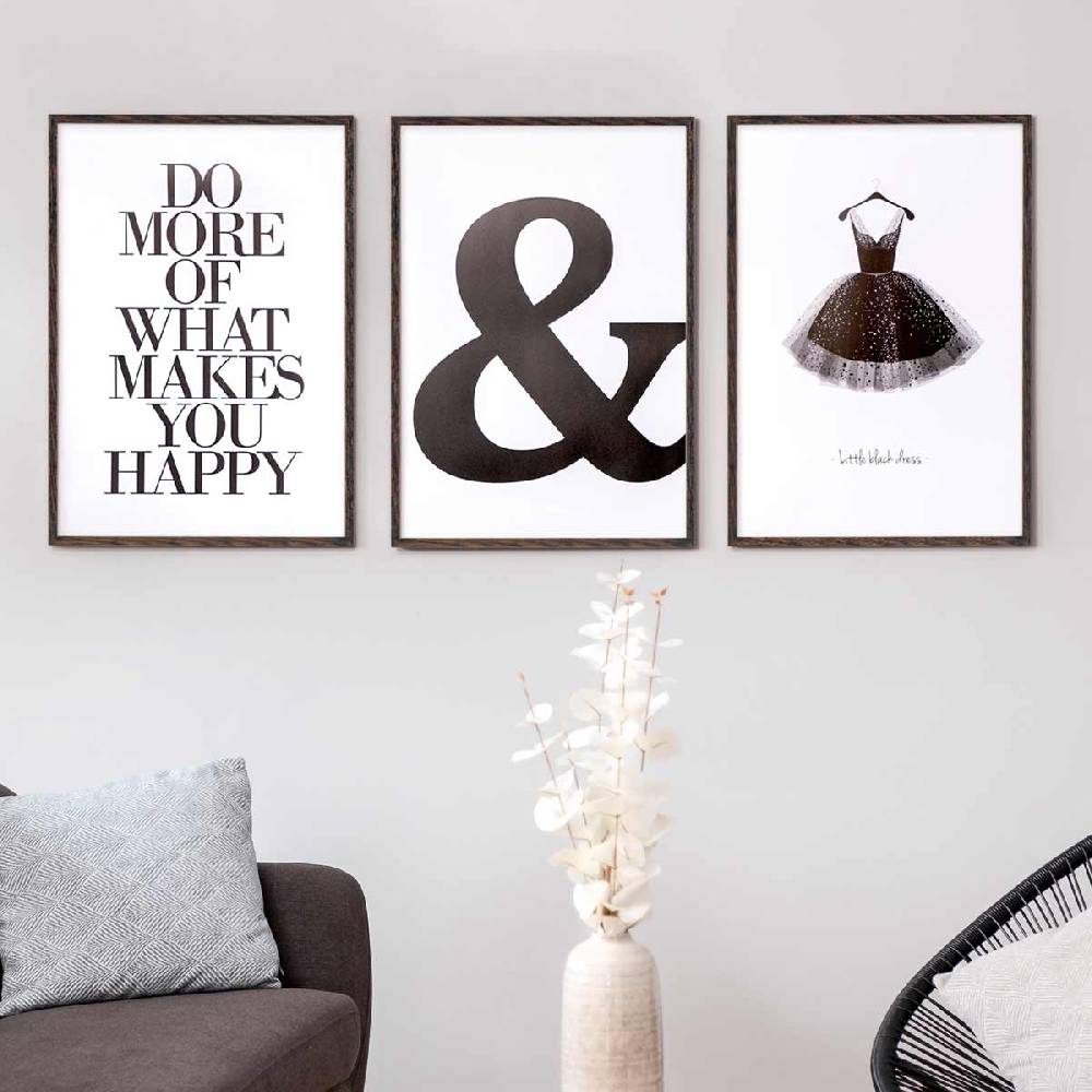 Photolini 3er Set Poster-Bilderrahmen 50x70 cm Eiche Dunkel aus MDF mit Acrylglas