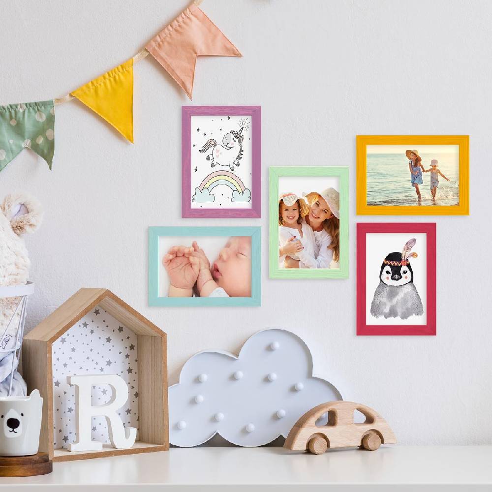 Photolini Bilderrahmen 5er Set Bunt 10x15 cm | Acrylglas Online Shopping