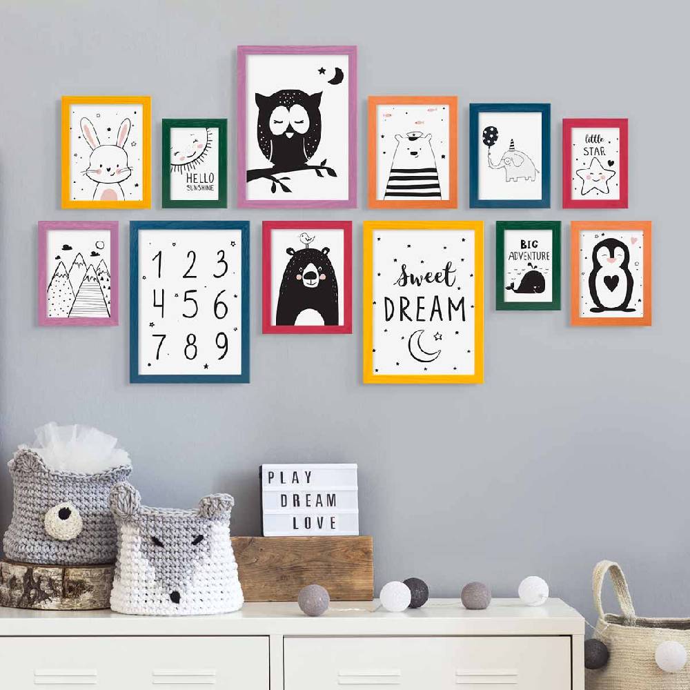 Photolini 12er Set Bilderrahmen Regenbogen-Farben Massivholz 10x15 bis 21x30 cm | Acrylglas