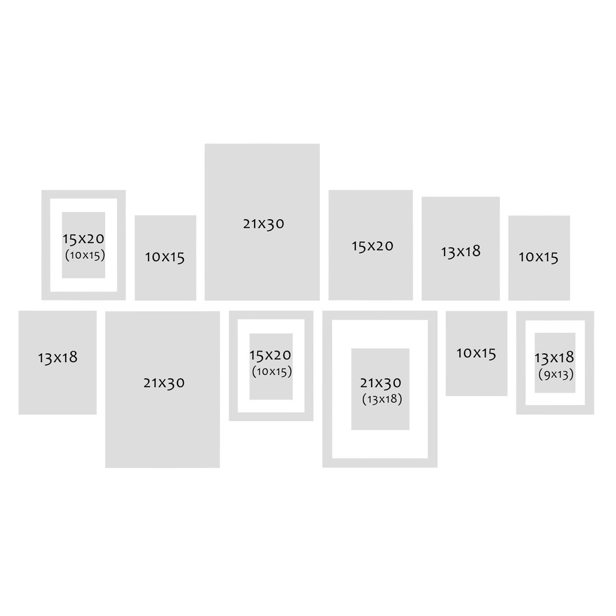 Photolini 12er Set Bilderrahmen Gelb Grau Massivholz 10x15 bis 21x30 cm mit 4 Passepartouts | Acrylglas Black Friday