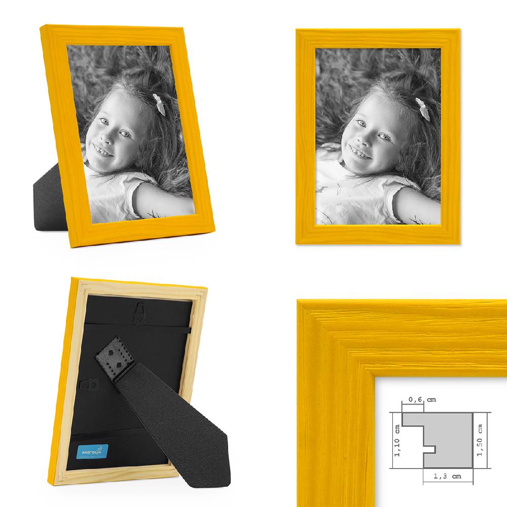 Photolini 12er Set Bilderrahmen Gelb Grau Massivholz 10x15 bis 21x30 cm mit 4 Passepartouts | Acrylglas Black Friday