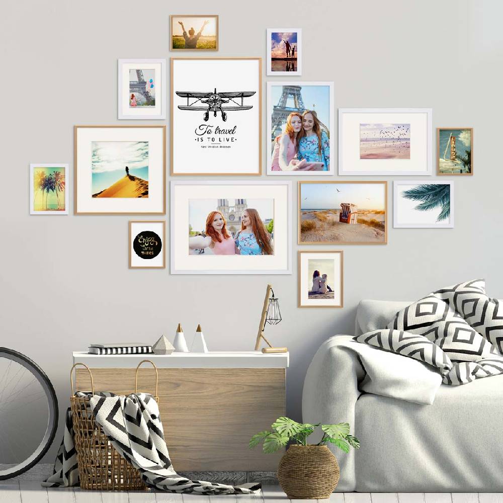 Photolini 14er Bilderrahmen-Set Weiss-Gold