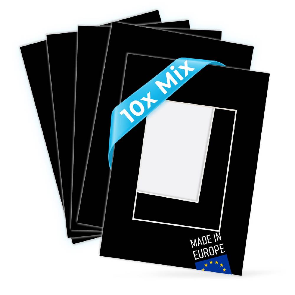 Photolini 10er Mix Passepartouts Schwarz (für Rahmen je 2x 10x15, 13x18 und je 3x 15x20 und 21x30 cm)