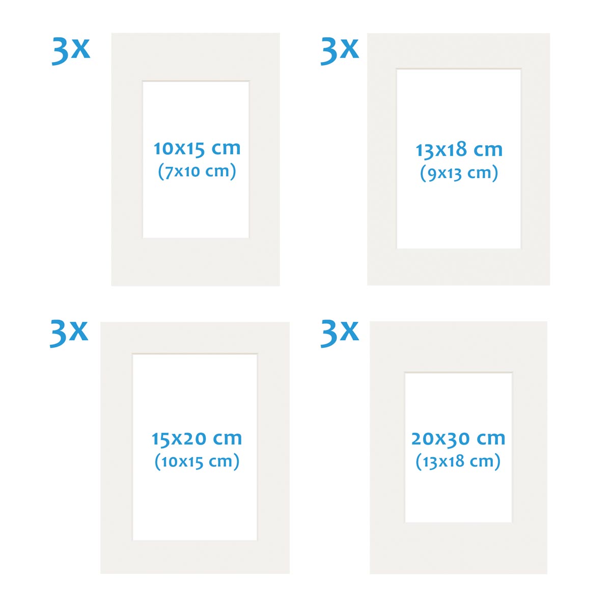 Photolini Passepartouts Creme-Weiß für 12er Rahmen-Set No.1 Große Rabatte