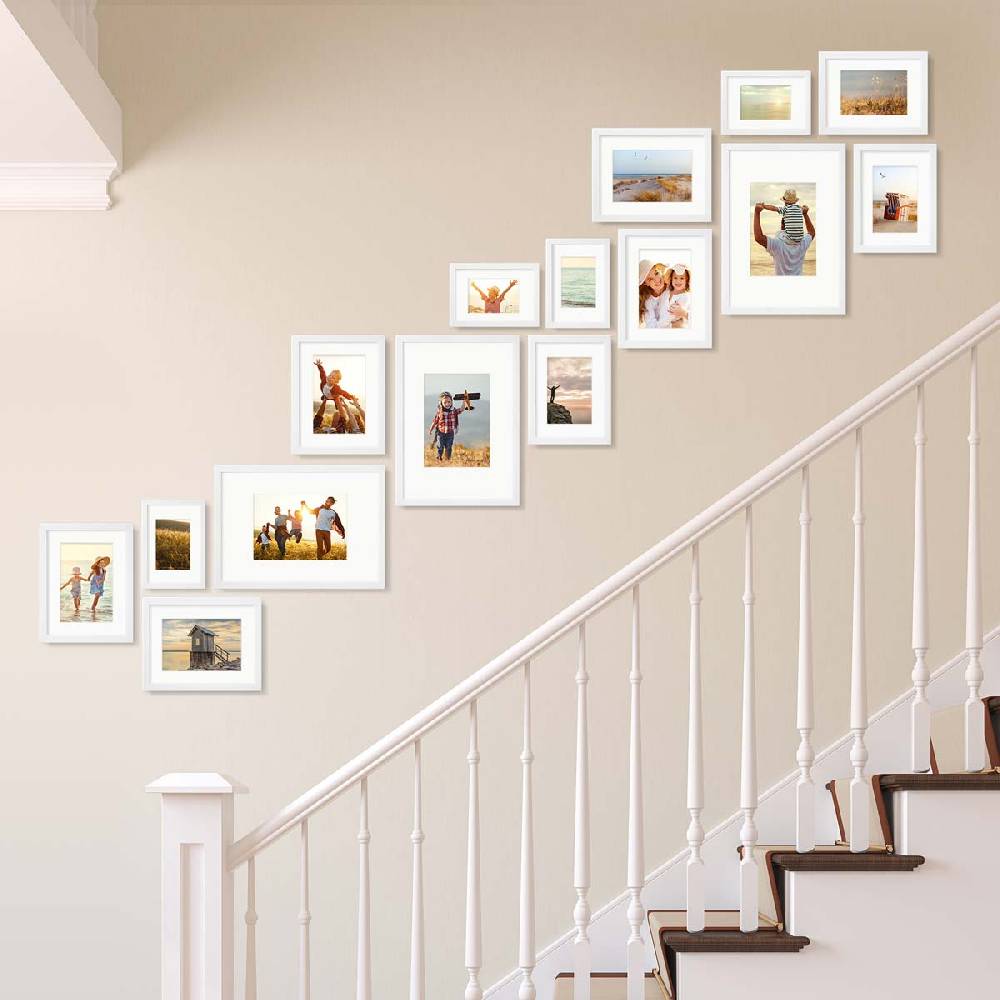 Photolini Passepartouts Creme-Weiß für 15er Rahmen-Set No.2 Treppenhängung Sonderangebote