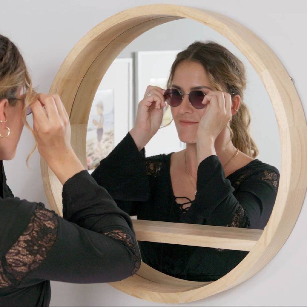 Photolini Spiegel Holzrahmen Rund mit Ablage 60 cm Natur Sonderangebot der Fabrik