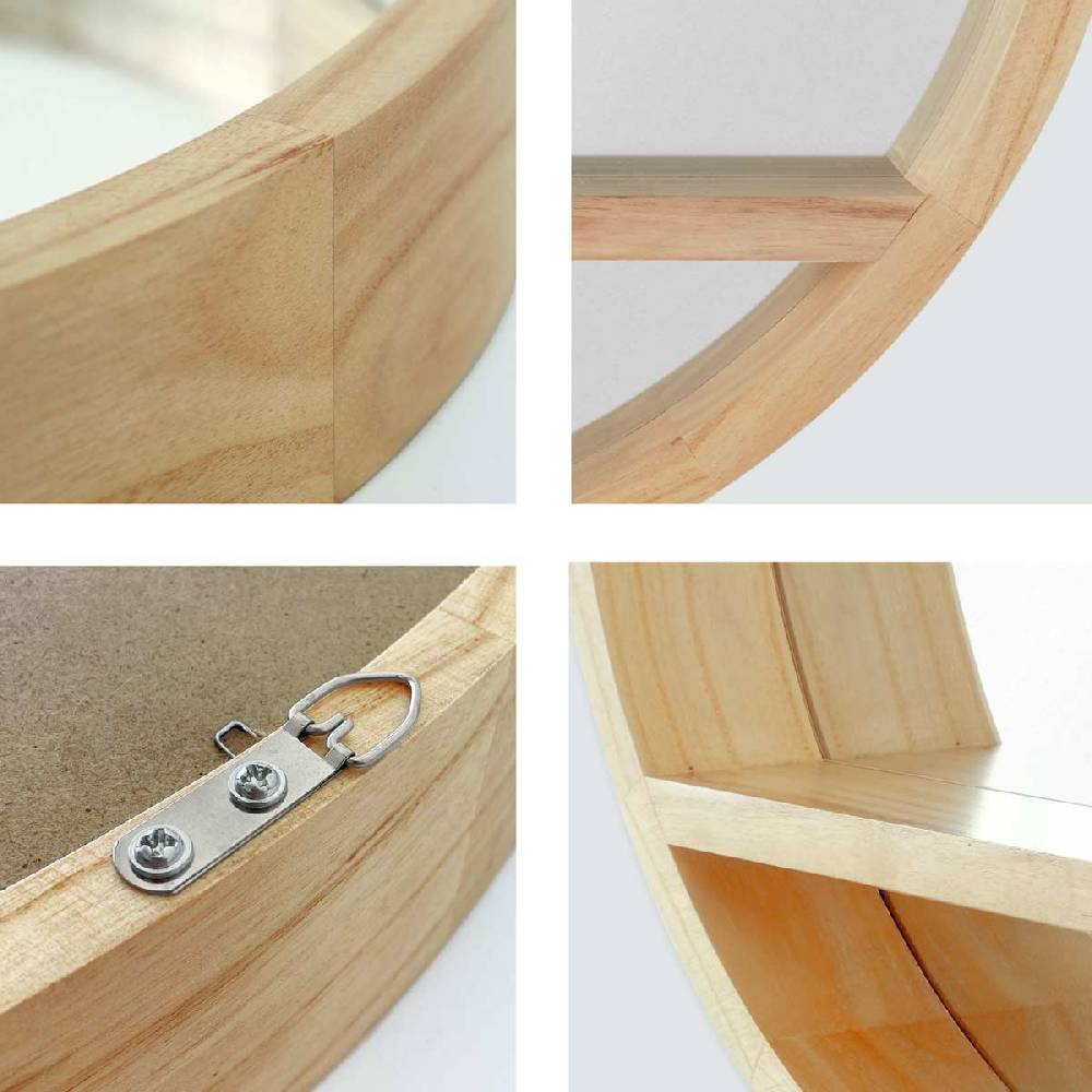 Photolini Spiegel Holzrahmen Rund mit Ablage 60 cm Natur Sonderangebot der Fabrik