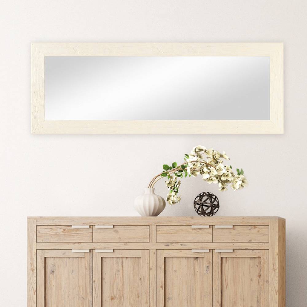Photolini Wand-Spiegel 40x100 cm im Strandhaus-Stil Breit Weiss Rustikal / Spiegelfläche 30x90 cm Super Rabatt