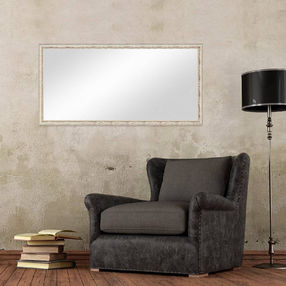 Photolini Wand-Spiegel 56x106 cm Weiss Shabby-Chic Vintage / Spiegelfläche 50x100 cm Kostenloser Versand international
