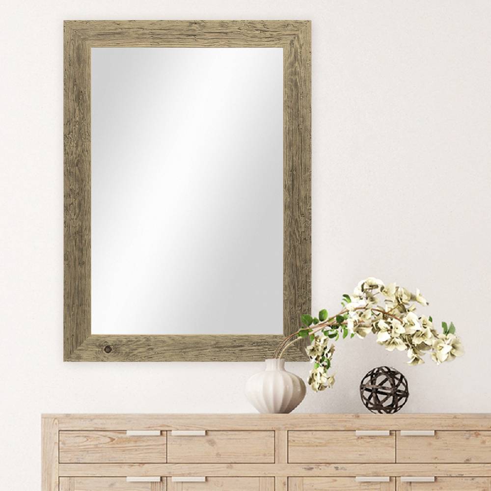 Photolini B-WARE: Wand-Spiegel 50x60 cm im Strandhaus-Stil Breit Eiche-Optik Rustikal / Spiegelfläche 40x50 cm Black Friday Preise