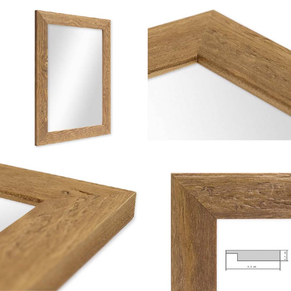 Photolini B-WARE: Wand-Spiegel 46x66 cm im Strandhaus-Stil Eiche-Optik Rustikal / Spiegelfläche 40x60 cm 50% Rabatt für begrenzte Zeit