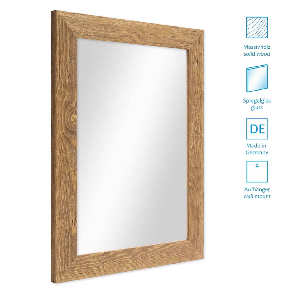 Photolini B-WARE: Wand-Spiegel 46x66 cm im Strandhaus-Stil Eiche-Optik Rustikal / Spiegelfläche 40x60 cm 50% Rabatt für begrenzte Zeit