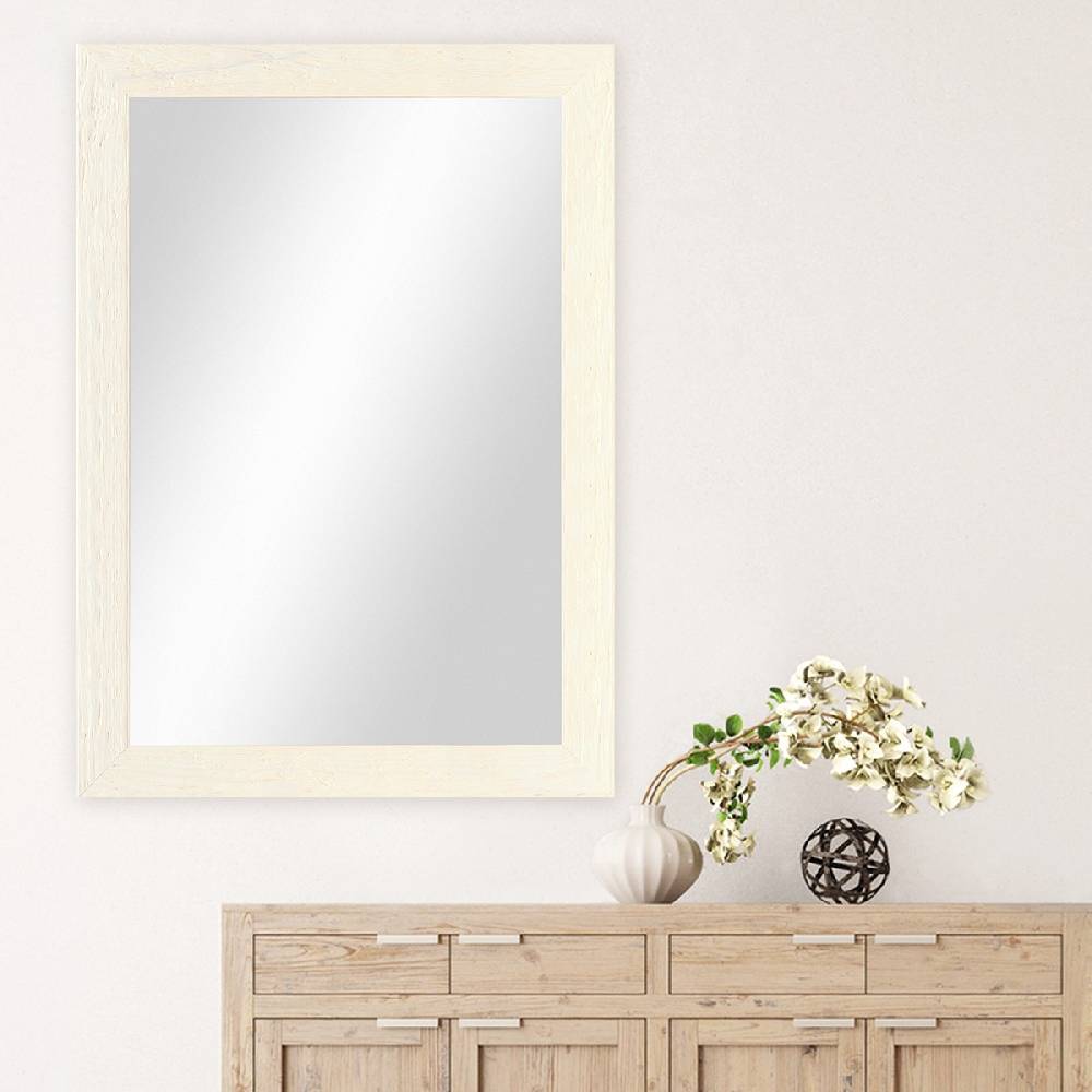 Photolini B-WARE: Wand-Spiegel 70x90 cm im Strandhaus-Stil Breit Weiß Rustikal / Spiegelfläche 60x80 cm Meist gekauft