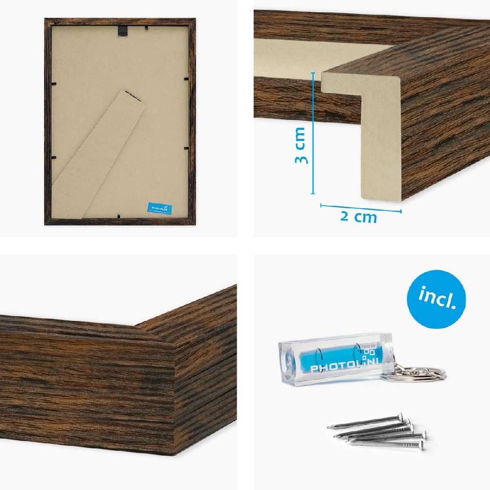 Photolini 2er Set 3D-Bilderrahmen 21x30 cm / A4 mit Passepartout, Eiche Dunkel Online Shopping