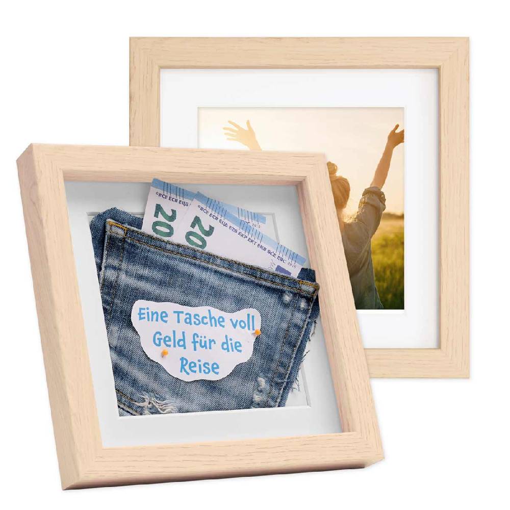 Photolini 2er Set 3D-Bilderrahmen 20x20 cm mit Passepartout, Natur Preisnachlass