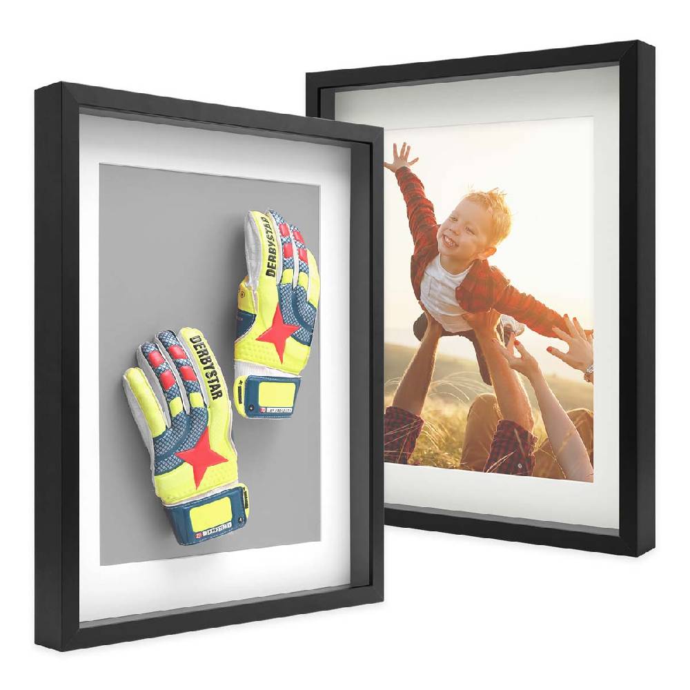 Photolini 2er Set 3D-Bilderrahmen extra tief 40x50 cm mit Passepartout, Schwarz