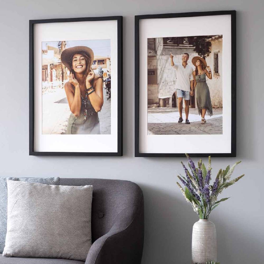 Photolini 2er Set 3D-Bilderrahmen 50x70 cm mit Passepartout, Schwarz
