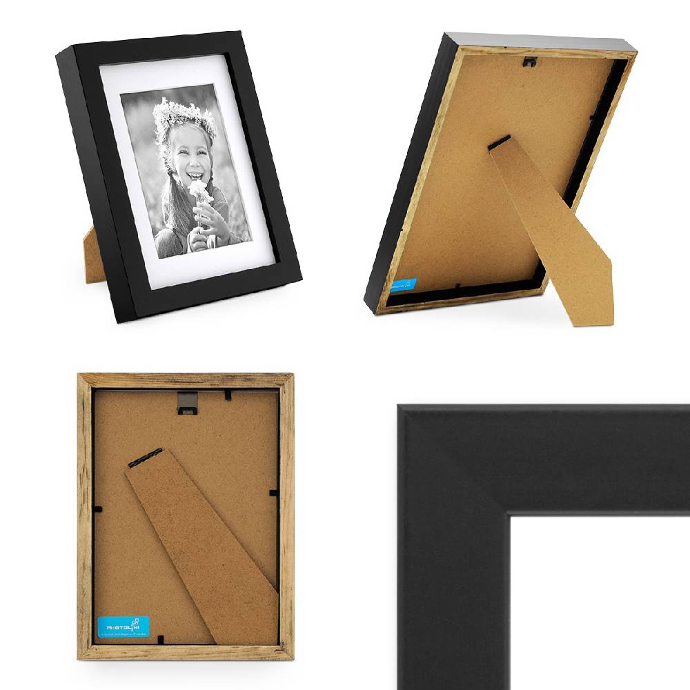 Photolini 5er Bilderrahmen-Set Echtholz Schwarz 15x20 cm mit Passepartout 10x15 cm, Glas Online Outlet