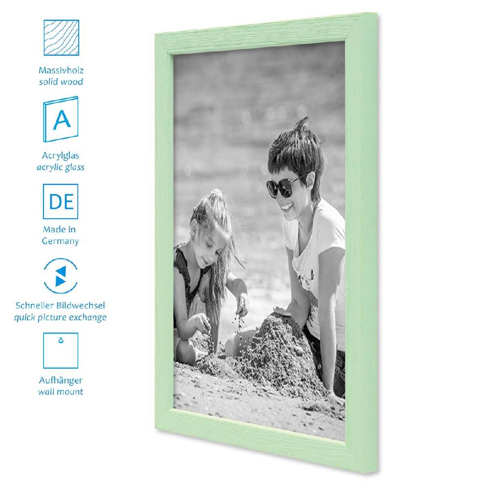Photolini 6er Set Bilderrahmen Grün Massivholz mit Acrylglasscheibe 21x30 und 30x40 cm mit Passepartout Große Rabatte