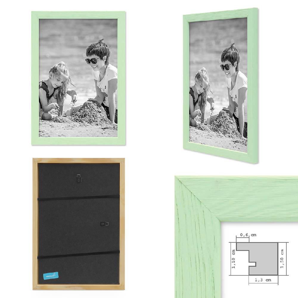 Photolini 6er Set Bilderrahmen Grün Massivholz mit Acrylglasscheibe 21x30 und 30x40 cm mit Passepartout Große Rabatte