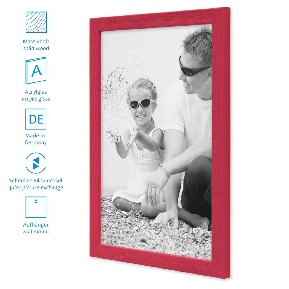 Photolini 6er Set Bilderrahmen Rot Massivholz 21x30, 30x40 cm mit Passepartouts | Acrylglas Kauf eins, bekomm eins gratis