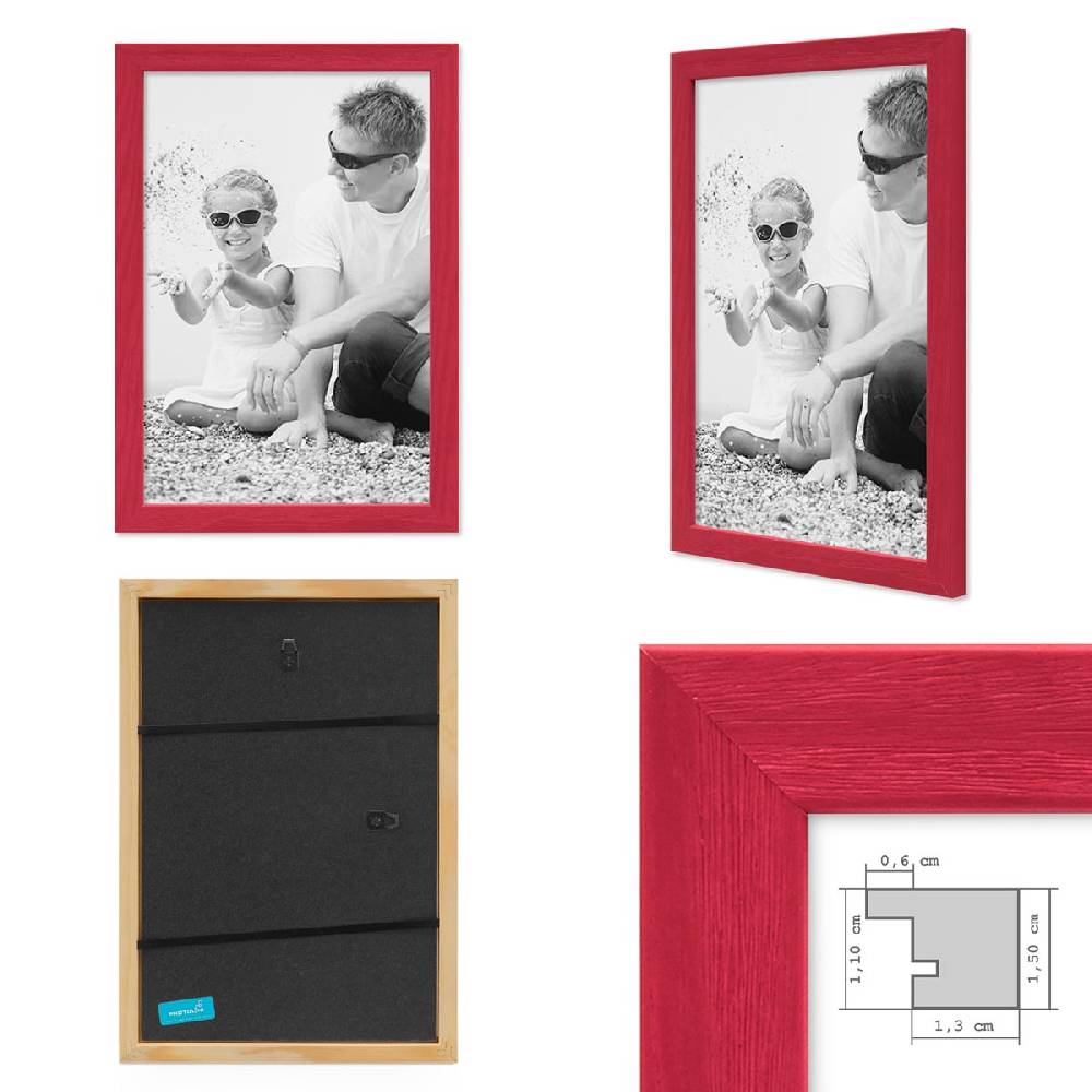 Photolini 6er Set Bilderrahmen Rot Massivholz 21x30, 30x40 cm mit Passepartouts | Acrylglas Kauf eins, bekomm eins gratis