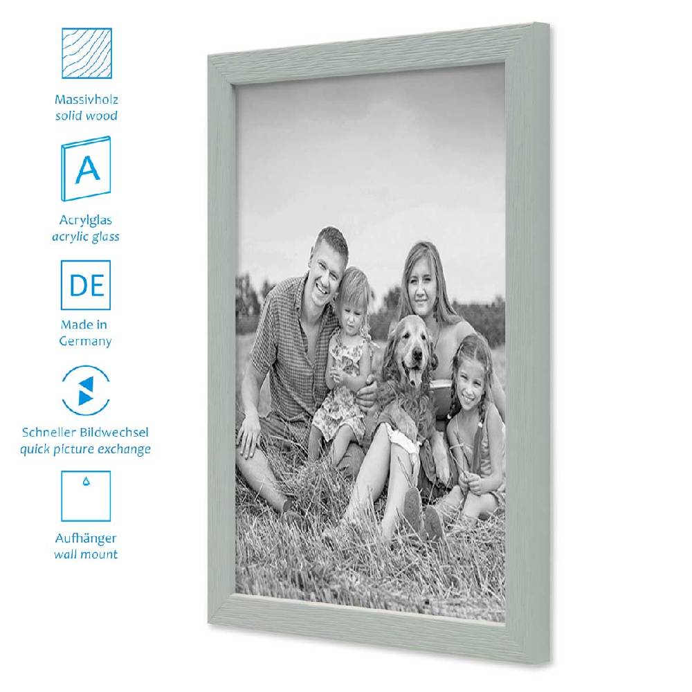 Photolini 6er Set Bilderrahmen Grau Massivholz mit Acrylglasscheibe 21x30 und 30x40 cm mit Passepartout Tägliche Deals