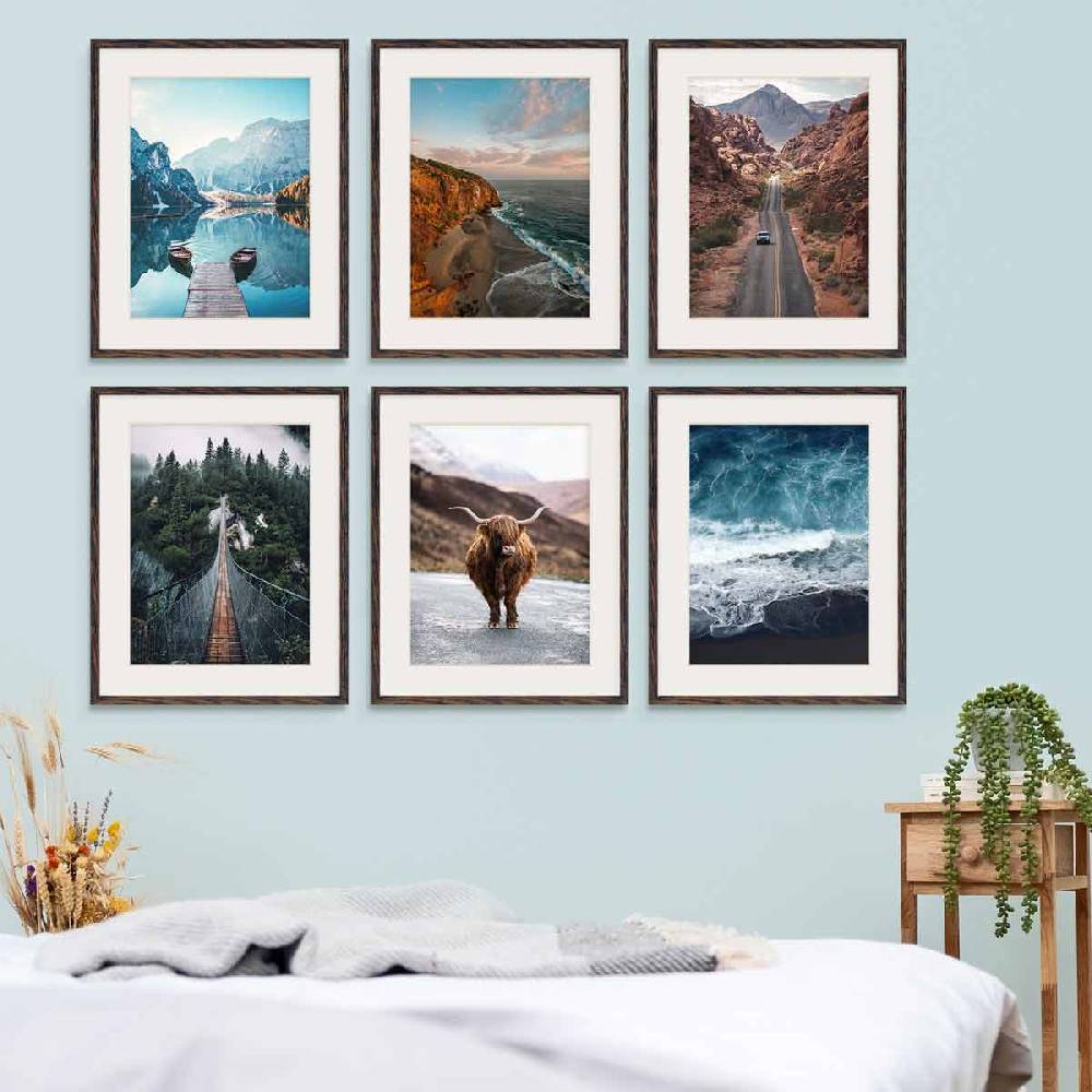 Photolini 6er Set Poster-Bilderrahmen 40x50 cm Eiche Dunkel MDF mit Passepartout Letzte 3 Tage