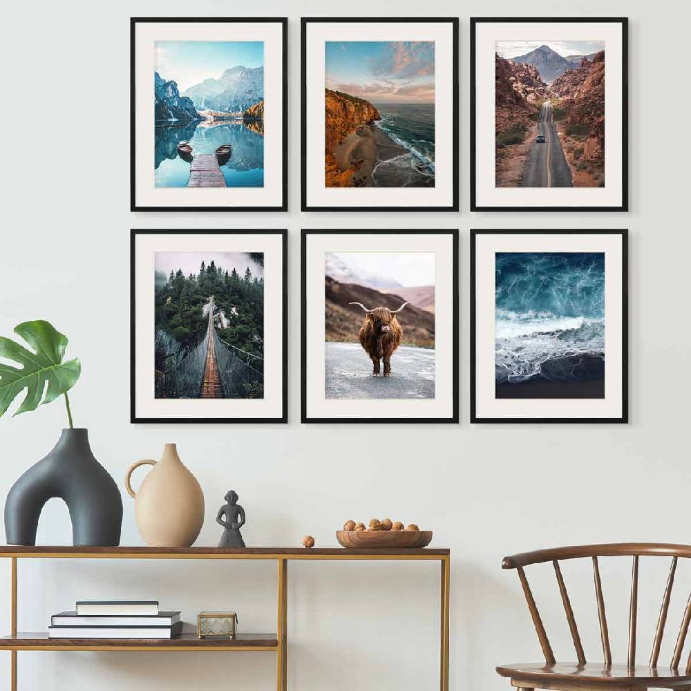 Photolini 6er Set Poster-Bilderrahmen 40x50 cm Modern Schwarz MDF mit Passepartout Bis zu 50% Rabatt