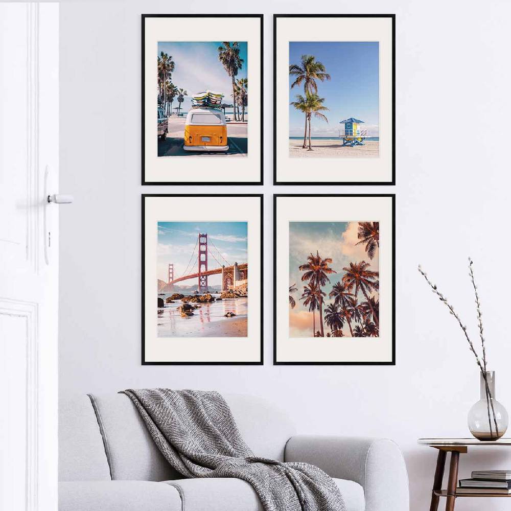 Photolini 4er Set Poster-Bilderrahmen 50x70 cm Modern Schwarz MDF mit Passepartout Bis zu 60% Rabatt
