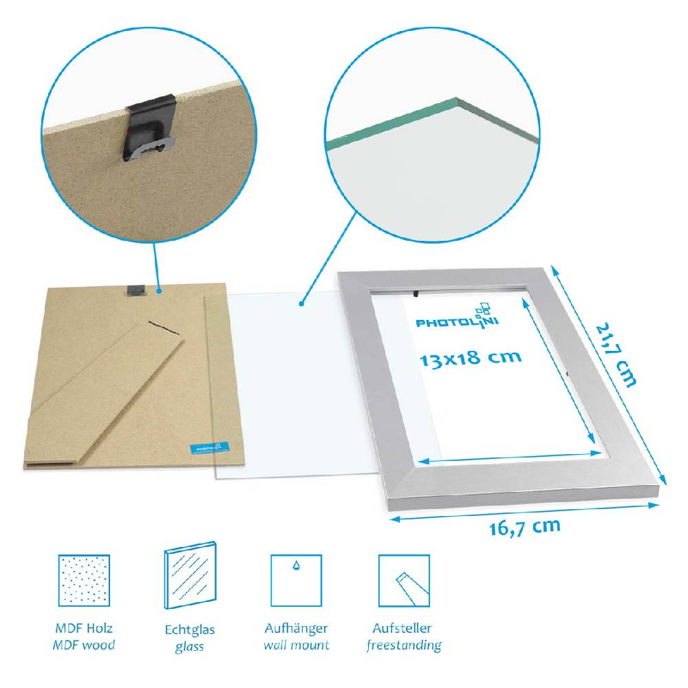 Photolini 10er Bilderrahmen-Set 13x18 cm Modern Silber MDF Basic Collection Clearance-Verkauf
