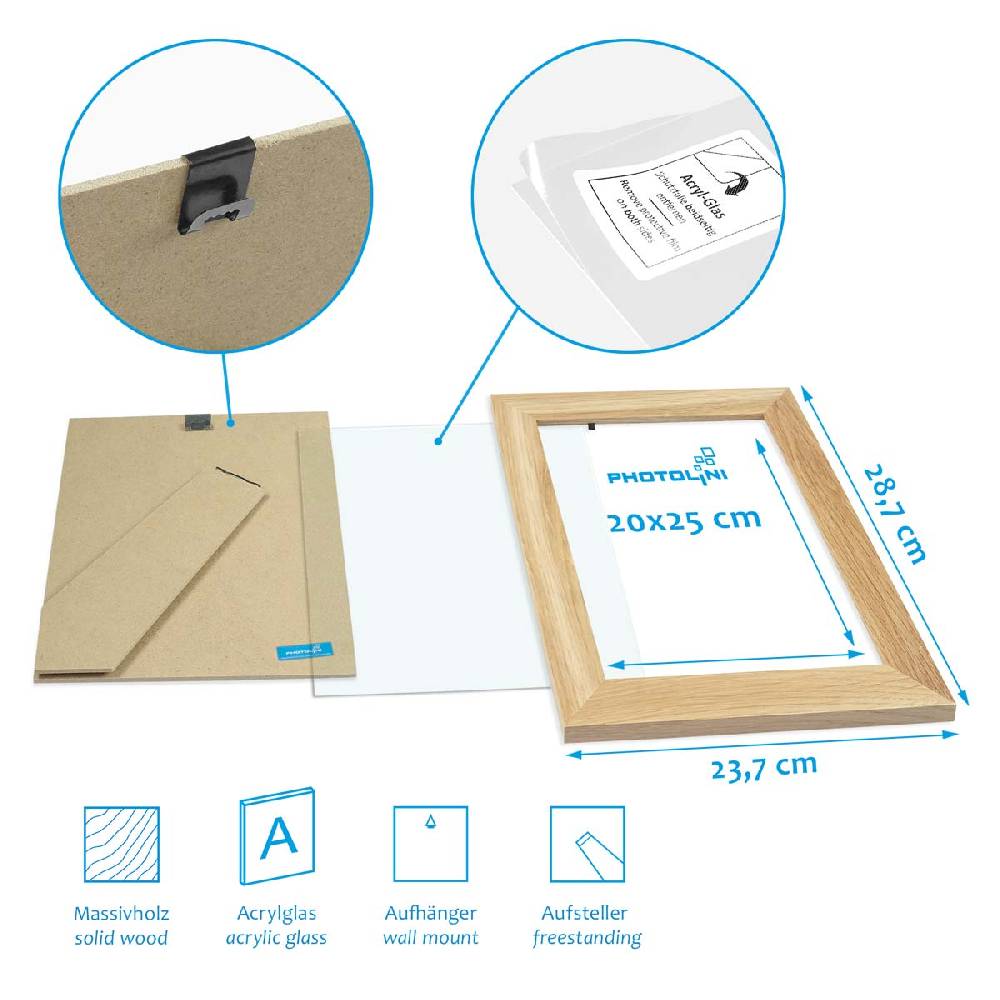 Photolini 10er Bilderrahmen-Set breit 20x25 cm Eiche Massivholz | Acrylglas Kostenloser Versand international