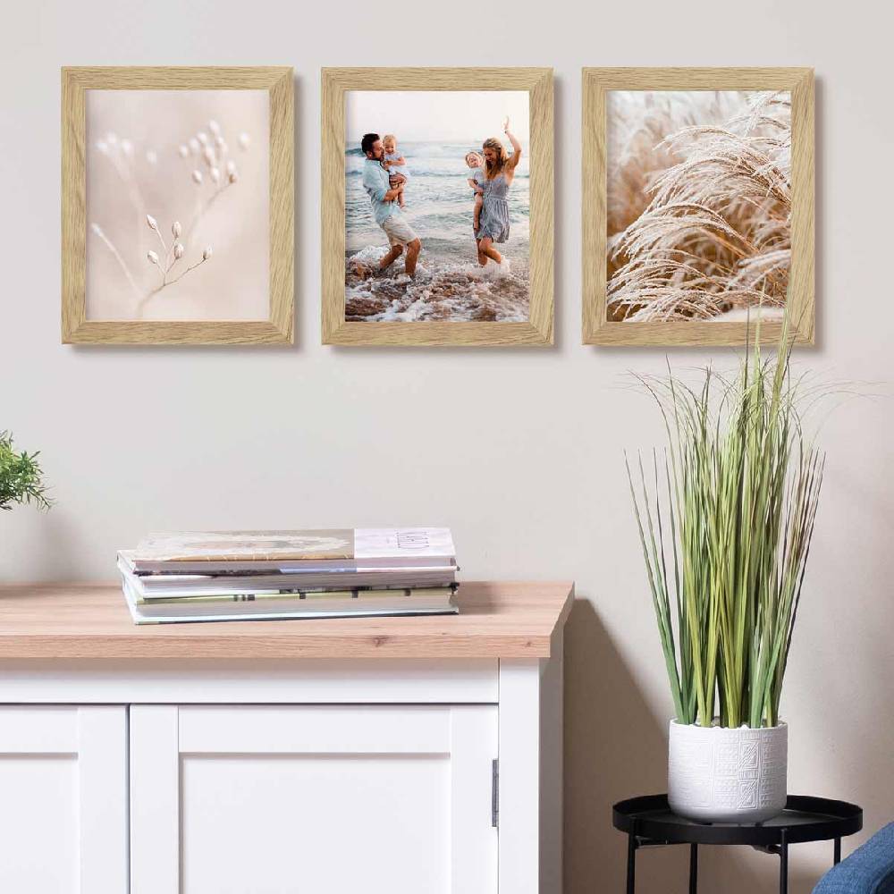 Photolini 10er Bilderrahmen-Set breit 20x25 cm Eiche Massivholz | Acrylglas Kostenloser Versand international