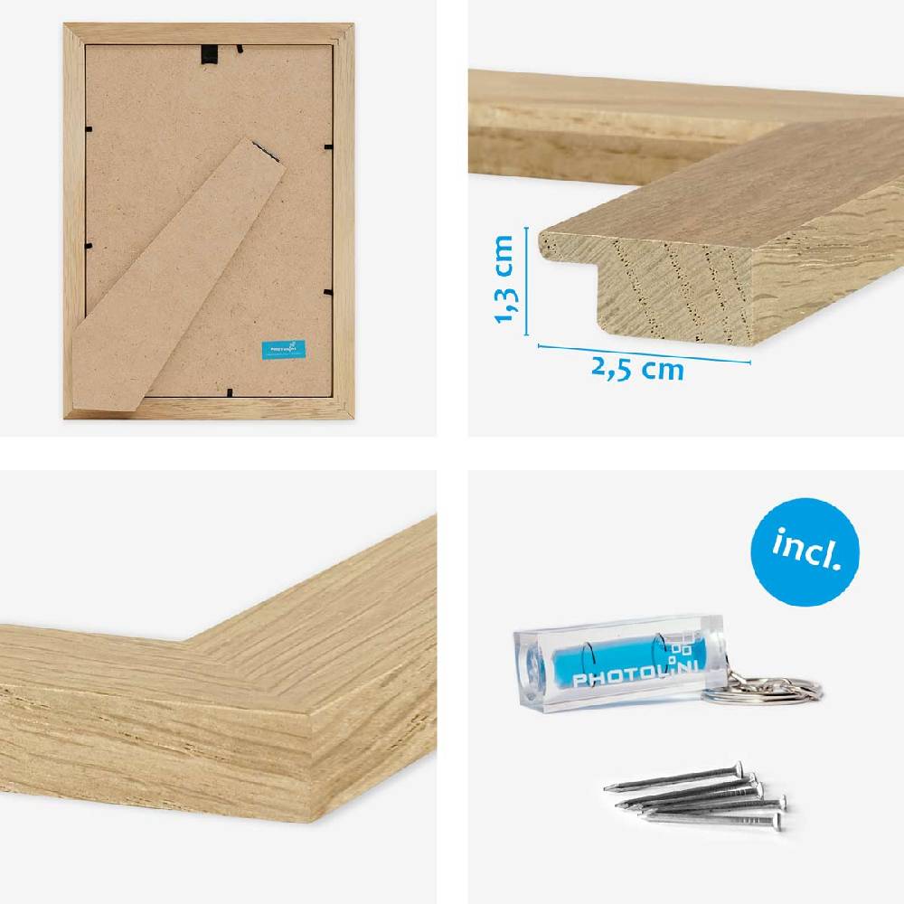 Photolini 10er Bilderrahmen-Set breit 20x25 cm Eiche Massivholz | Acrylglas Kostenloser Versand international