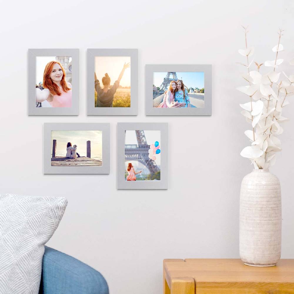 Photolini 10er Bilderrahmen-Set 10x15 cm Modern Silber MDF Basic Collection | Acrylglas Fabrikladen