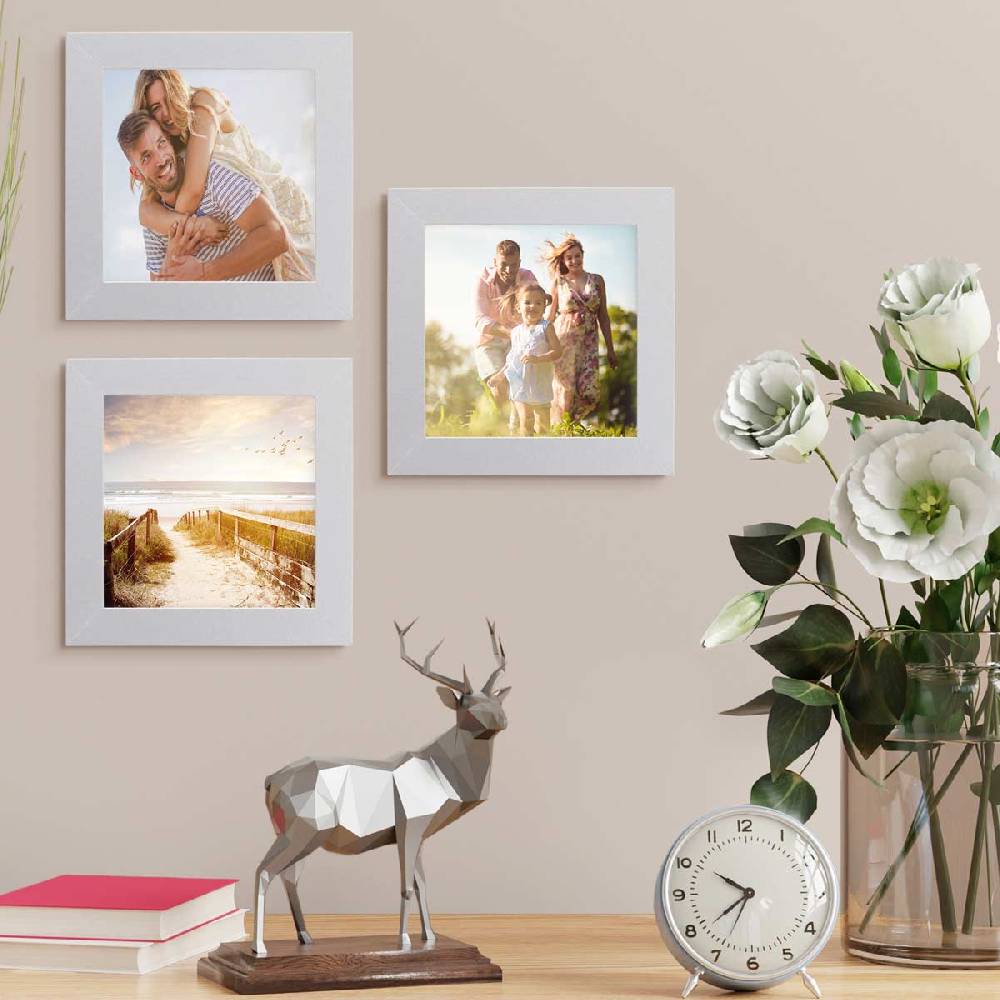 Photolini 10er Bilderrahmen-Set breit 15x15 cm Silber, MDF-Holz | Acrylglas Speichern exportieren