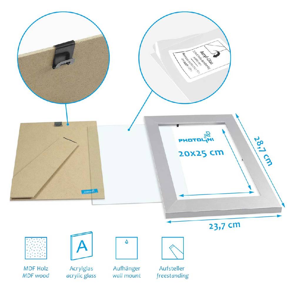 Photolini 10er Bilderrahmen-Set breit 20x25 cm Silber, MDF-Holz | Acrylglas Black Friday Preise
