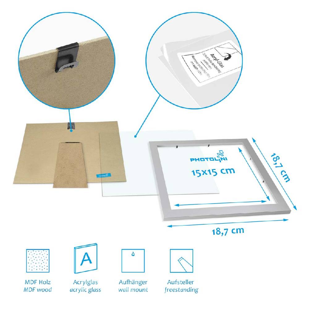 Photolini 3er Bilderrahmen-Set breit 15x15 cm Silber, MDF-Holz | Acrylglas 2025