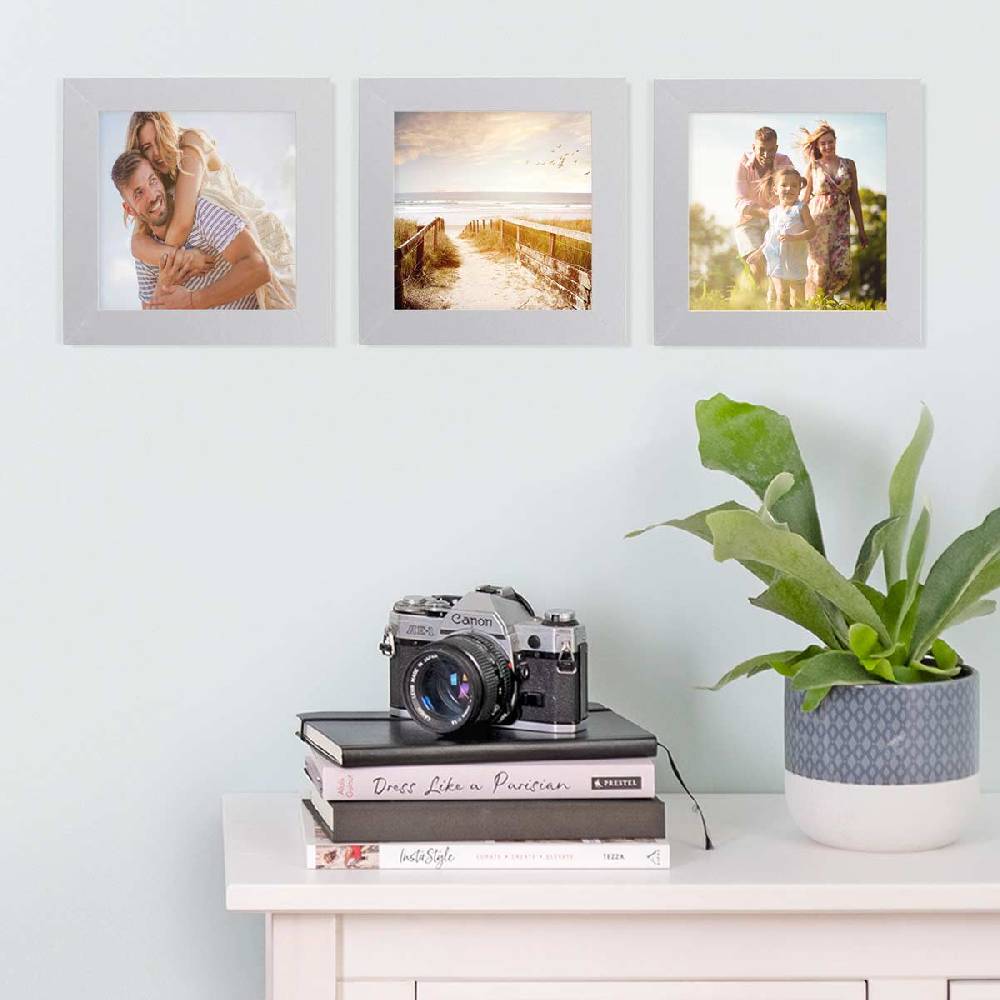 Photolini 3er Bilderrahmen-Set breit 15x15 cm Silber, MDF-Holz | Acrylglas 2025