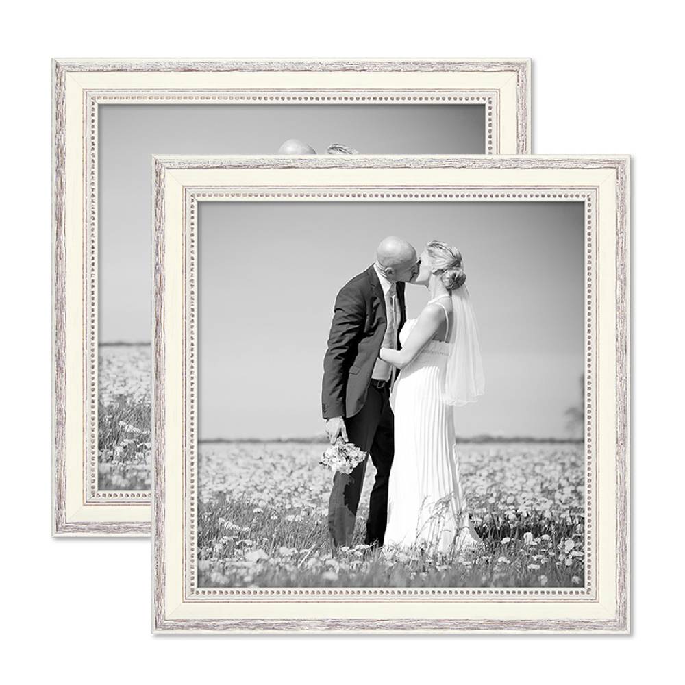 Photolini 2er Set Bilderrahmen quadratisch 30x30 cm Shabby-Chic Landhaus-Stil Weiss Holz Verkauf