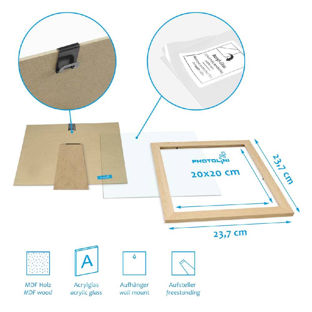 Photolini 3er Bilderrahmen-Set breit 20x20 cm Natur, MDF-Holz | Acrylglas im Angebot