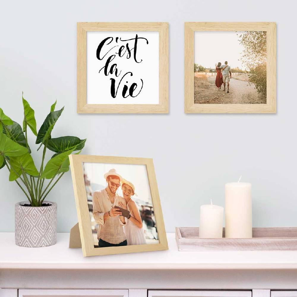 Photolini 3er Bilderrahmen-Set breit 20x20 cm Natur, MDF-Holz | Acrylglas im Angebot