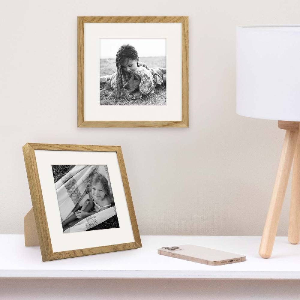Photolini Bilderrahmen Holz, Eiche 20x20 cm mit Passepartout 14x14 cm Schlussverkauf