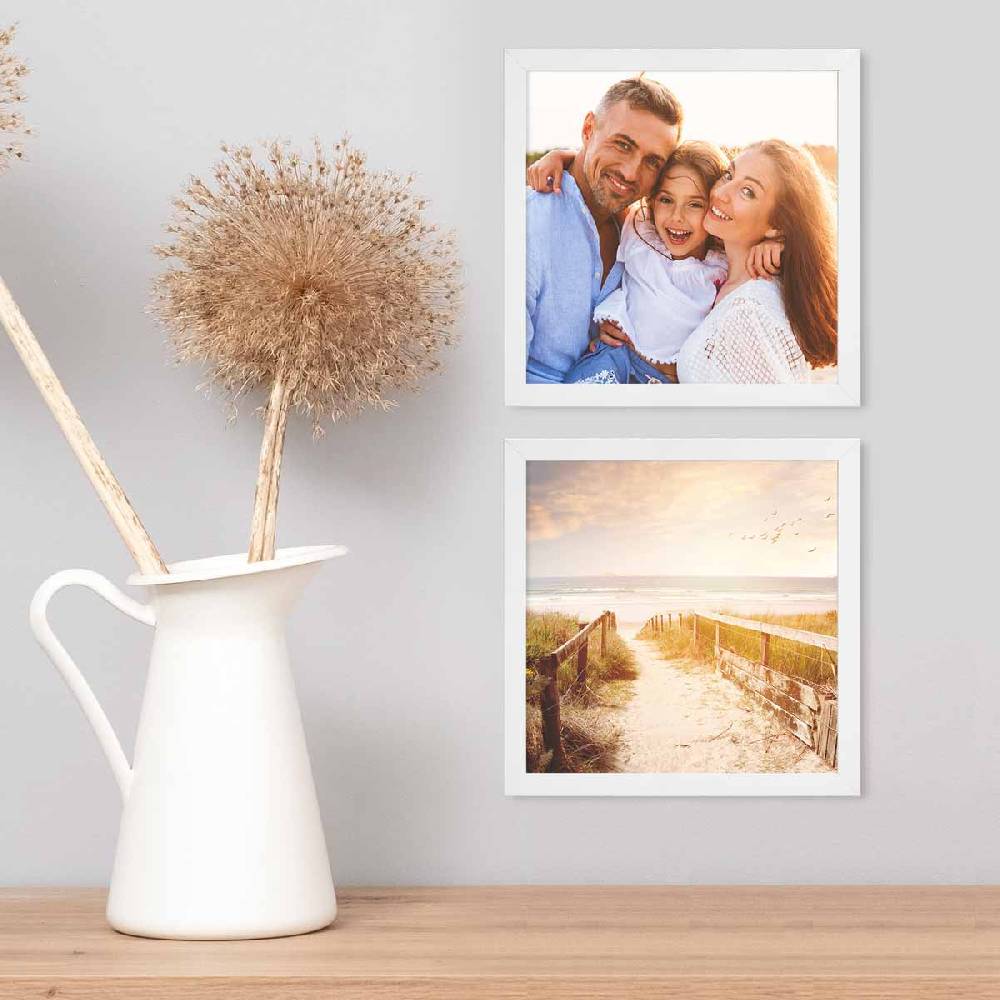 Photolini Holzrahmen Weiß 2er Set 20x20 cm mit Acrylglas Fabrikpreis