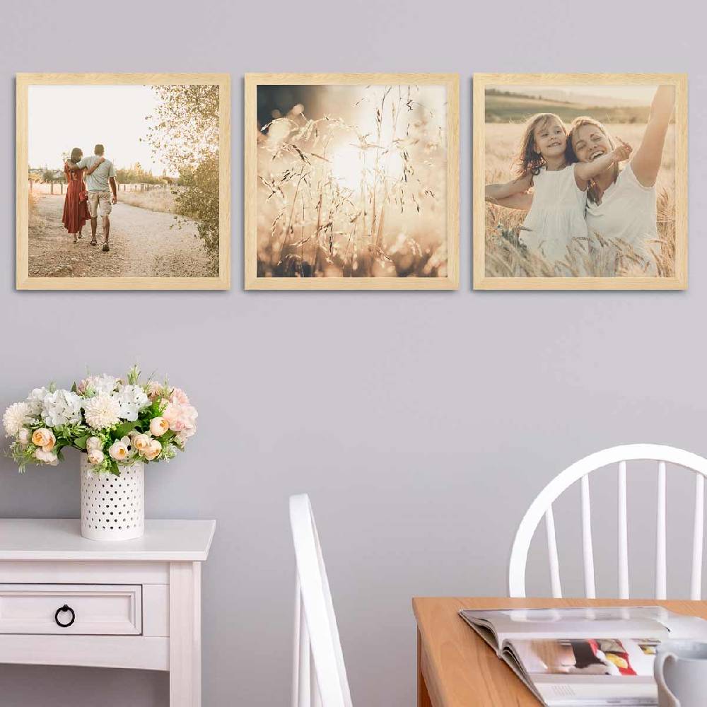 Photolini 3er Bilderrahmen-Set breit 40x40 cm Natur, MDF-Holz | Acrylglas Sonderangebot